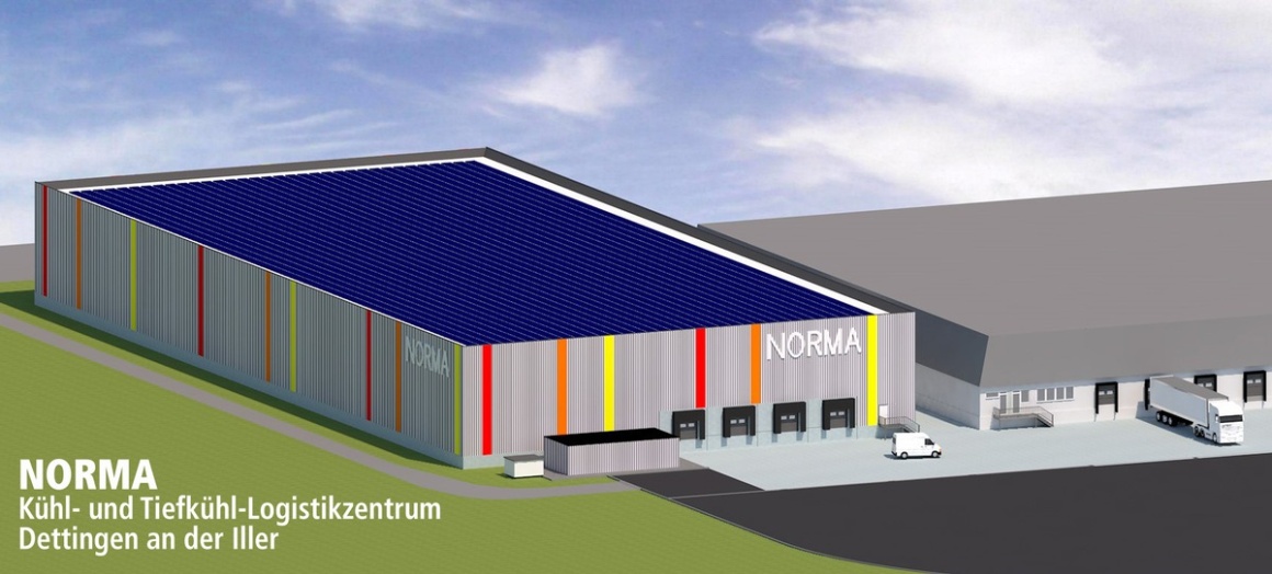 Ein gezeichnetes Bild des neuen Logistikzentrums von Norma in Dettingen an der...
