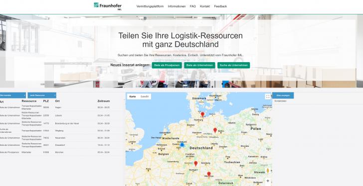 Screenshot der Plattform Logistik hilft