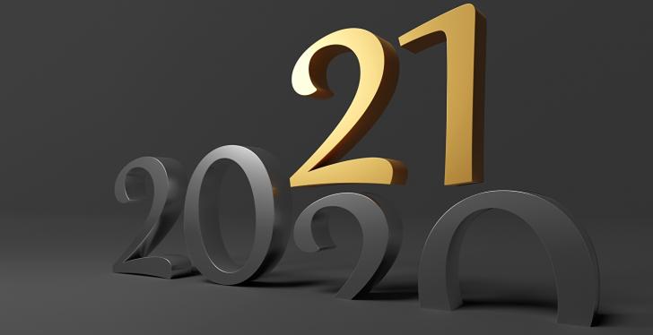 Die graue zahl 2020 und darauf steht eine goldene 21; copyright:...