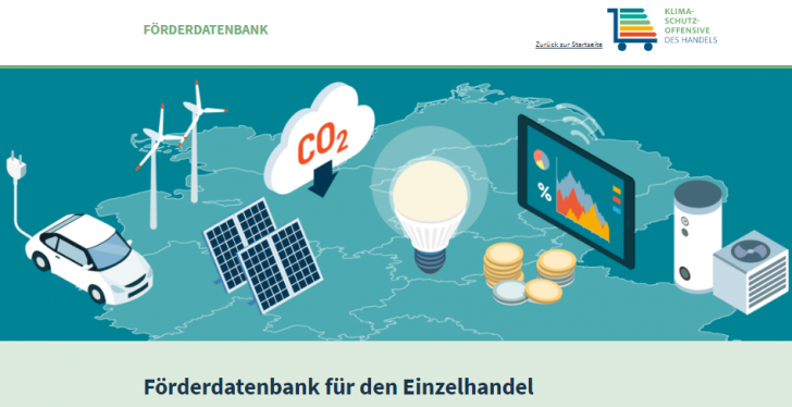 Screenshot einer Webseite des HDE zur Klimaschutzoffensive mit Förderdatenbank...