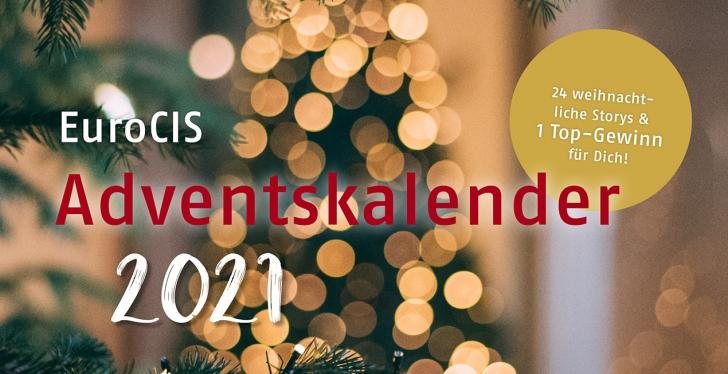 Text im Vordergrund EuroCIS Adventskalender 2021, im Hintergrund weihnachtliche...