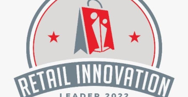 Das Logo des Retail Innovation Wettbewerbs, eine rote Einkaufstasche auf grauem...