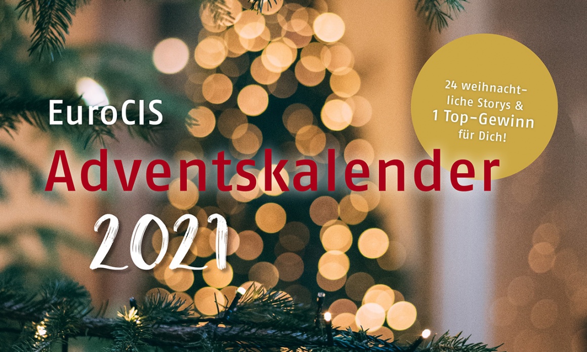 Text im Vordergrund EuroCIS Adventskalender 2021, im Hintergrund weihnachtliche...