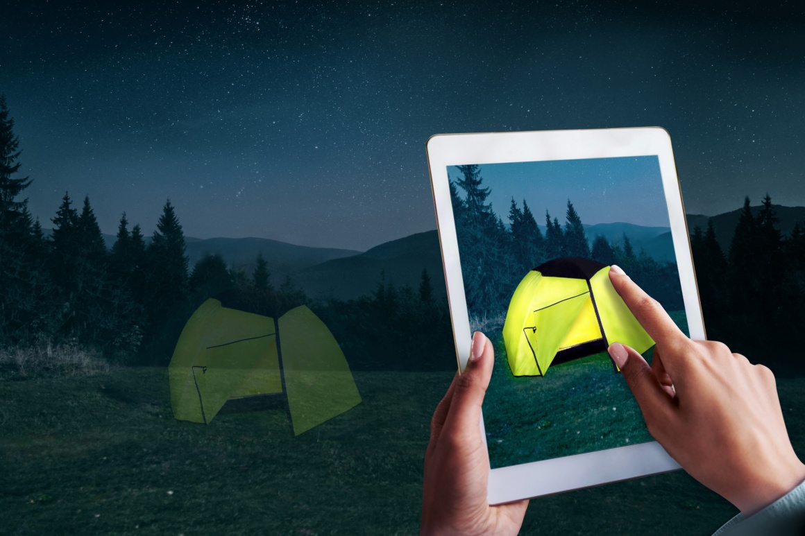Ein Bild von einem Zelt, das auf einem Tablet dargestellt wird...