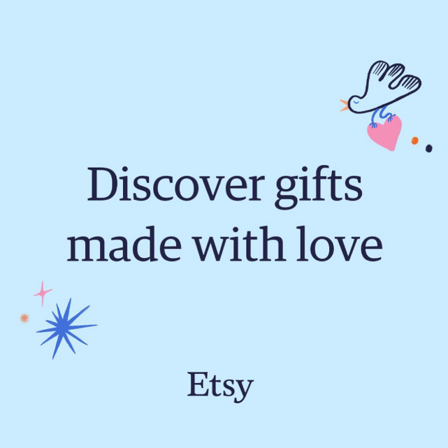 Grafik auf blauen Hintergrund mit dem Text  Discover gifts made with love...