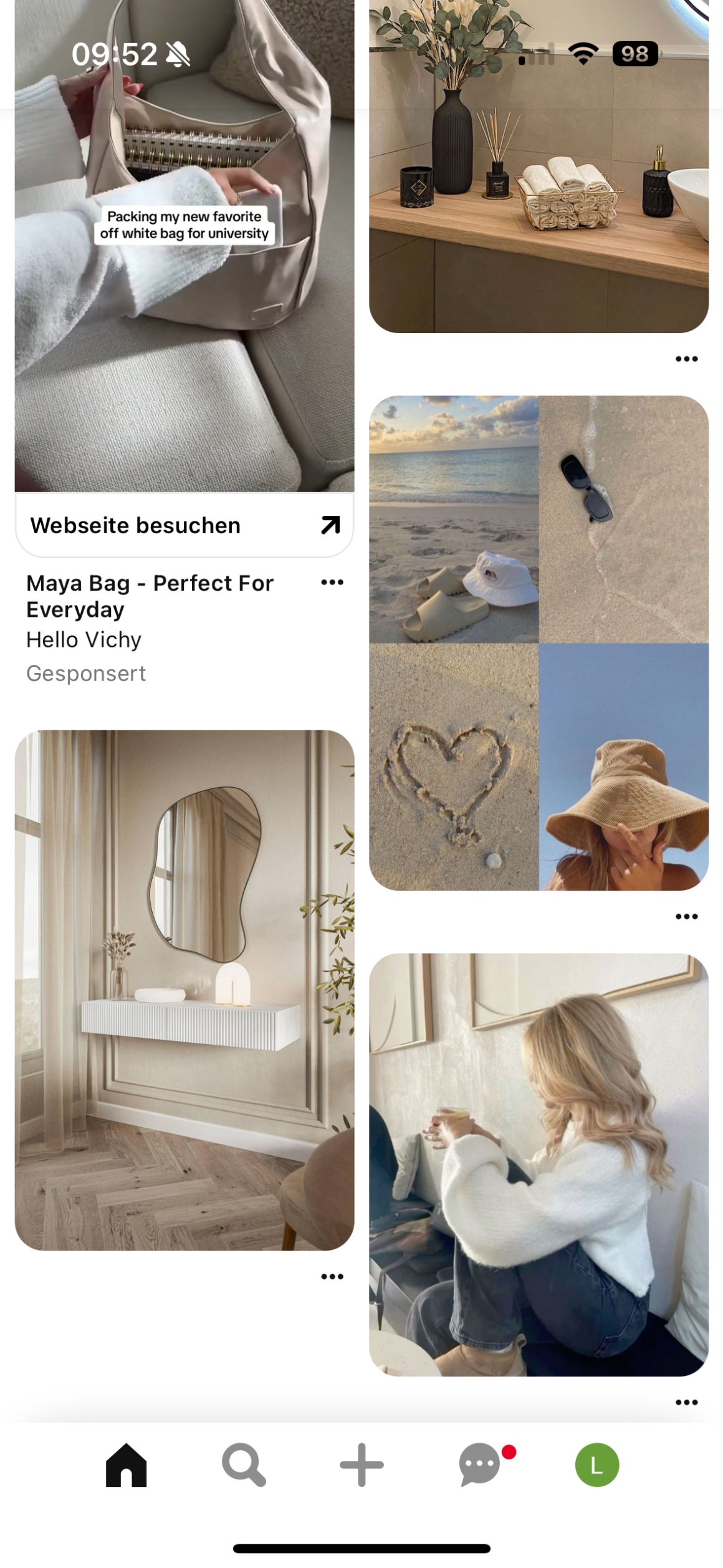 Ein Screenshot eines Pinterest-Feeds.