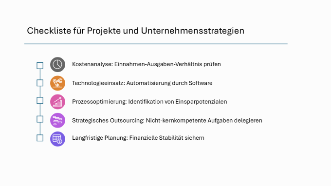 Eine Checkliste mit 5 Punkten, die Unternehmensstrategien und Projekte...