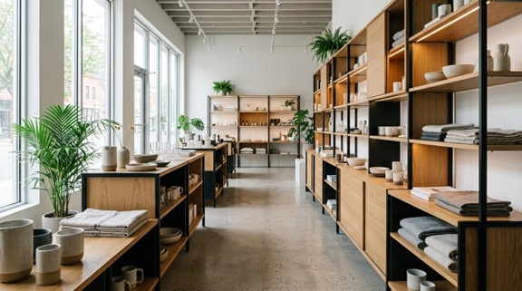 Ladeninneneinrichtung aus Holz mit Metall