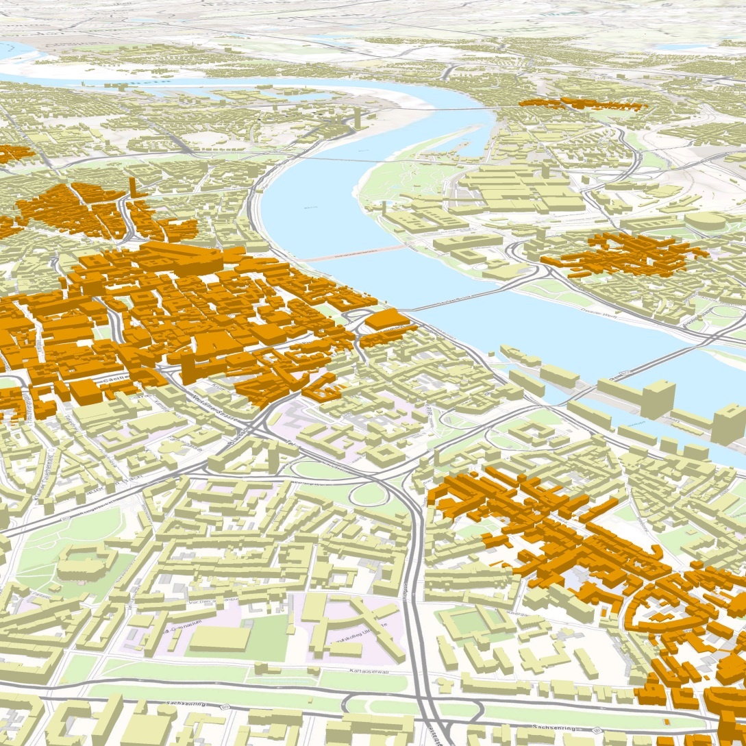 3D-Gebäudemodell von Köln mit Konsumschwerpunkten: Die Zentren des Konsums,...