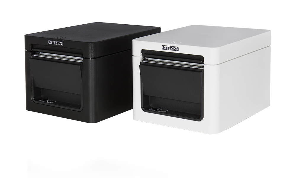 Foto: Zwei Drucker mit weißem und schwarzem Gehäuse für den Point of Sale;...