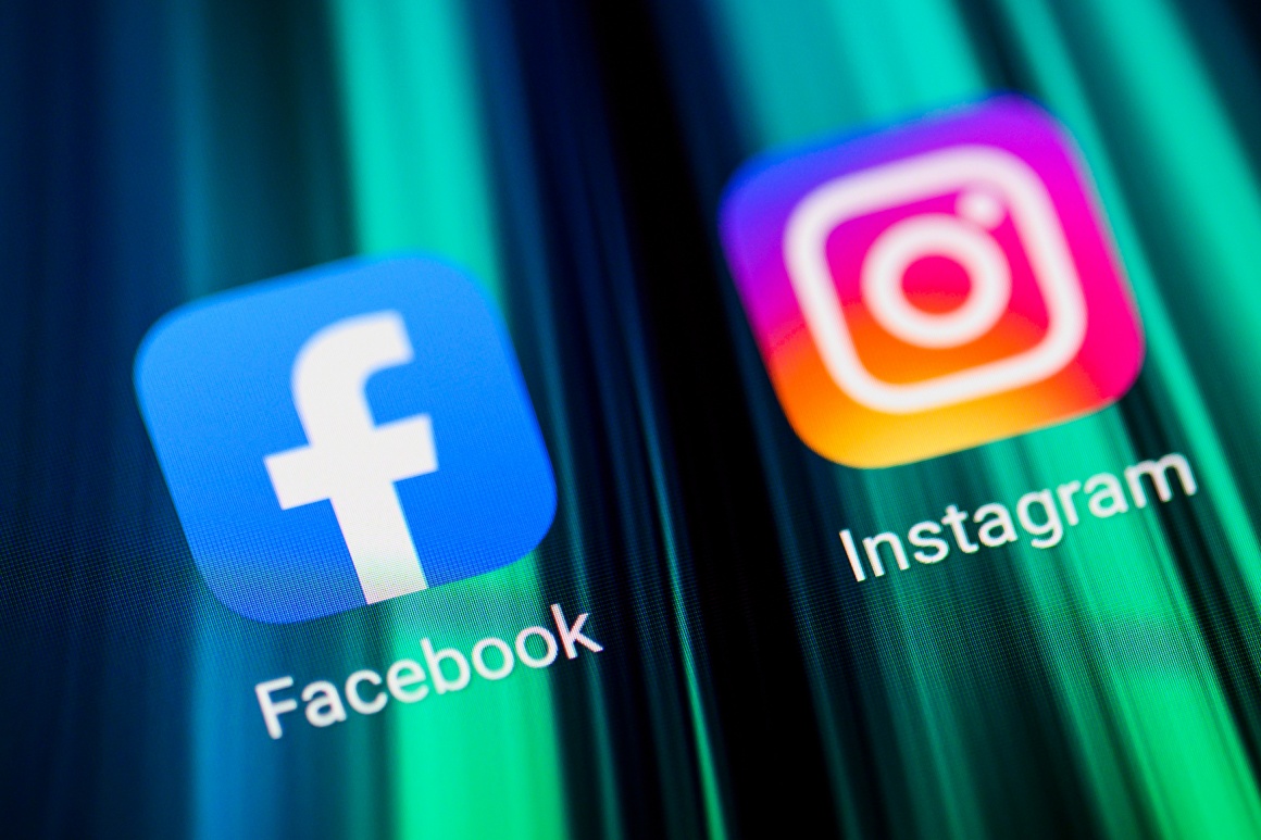 Icon von Facebook und Instagram vor einem grün gestreiftem Hintergrund...