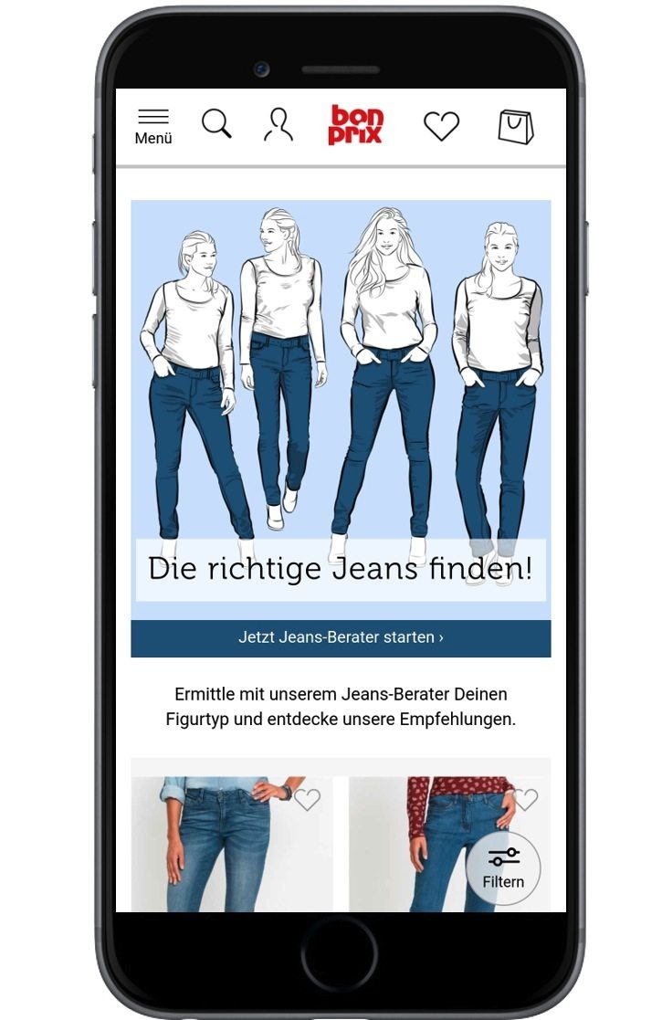 Smartphone zeigt verschiedene Jeansmodelle