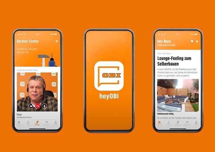 drei Smartphones präsentieren HeyObi App