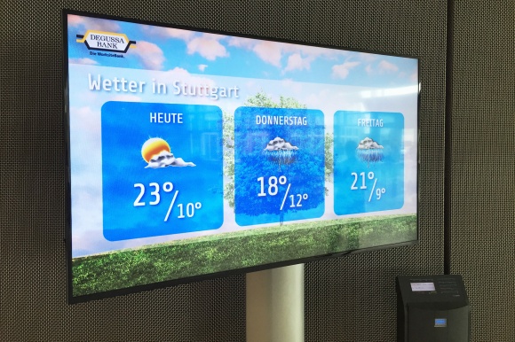 Degussa Digital Signage mit Wetter-Screen.