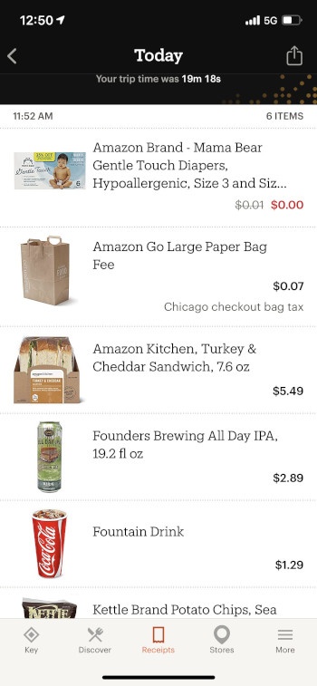 Ein Screenshot von einer Rechnung aus der App vom Amazon Go Store...