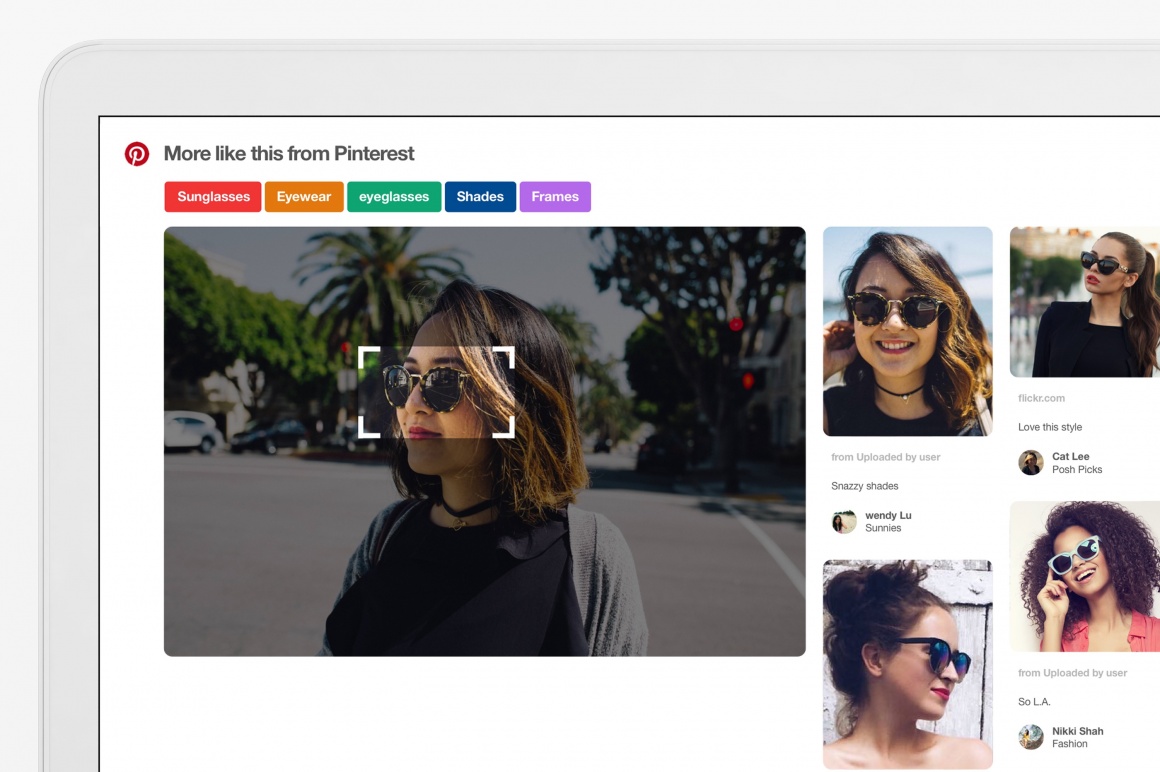 Screenshot von Pinterest mit einer Frau deren Sonnenbrille fokussiert ist...