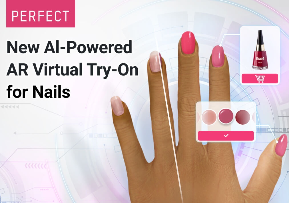 Eine virtuelle Hand mit verschiedenfarbig bemalten Nägeln, einer...